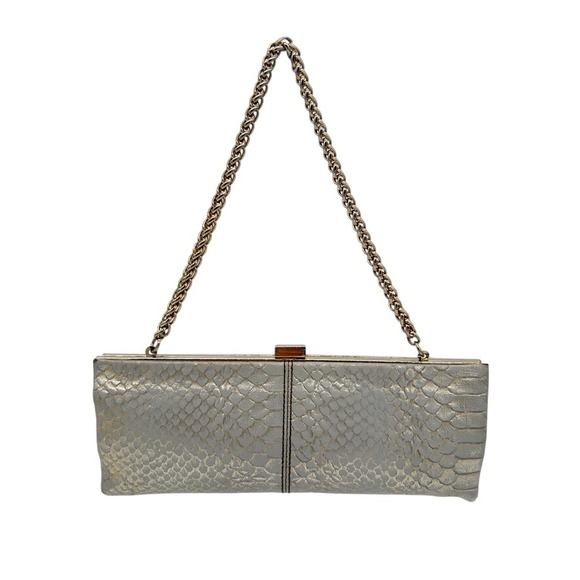 Valerie Stevens Handbags - VALERIE STEVENS  Metallic Snake‎ Embossed Chain Clutch NWOT Silver Evening Bag